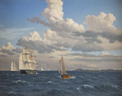 エルシノアのクロンボー城の北にある船 作： Christoffer Wilhelm Eckersberg