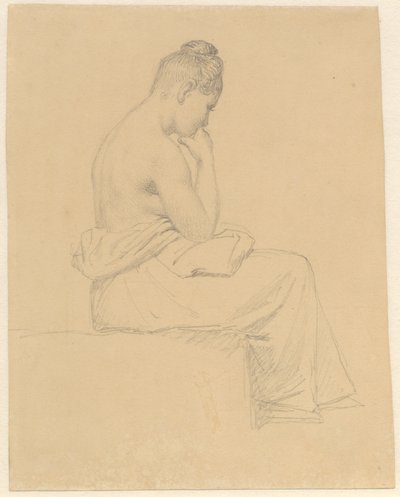 後ろから見た着席女性モデル。 作： Christoffer Wilhelm Eckersberg