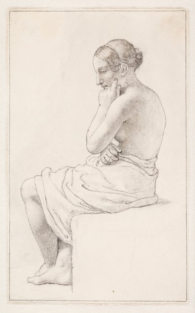 座っているセミヌードの女性の研究 作： Christoffer Wilhelm Eckersberg