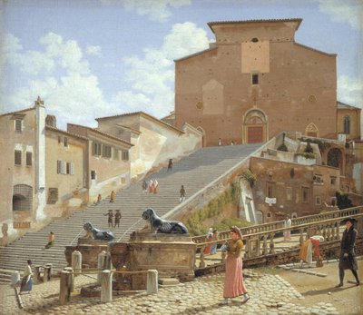 ローマのサンタ マリア イン アラコエリ教会に続く大理石の階段 作： Christoffer Wilhelm Eckersberg