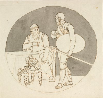 2 人の戦士、1 人は立っており、もう 1 人は座っている 作： Christoffer Wilhelm Eckersberg