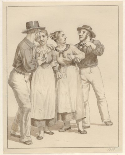 2 人の船員が 2 人の女の子を扱います。 作： Christoffer Wilhelm Eckersberg
