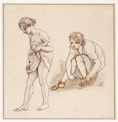 半裸の女性の 2 つの研究 作： Christoffer Wilhelm Eckersberg