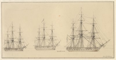 ロシアの戦列艦 3 隻。 作： Christoffer Wilhelm Eckersberg