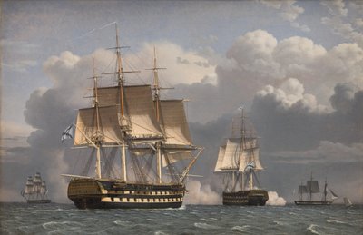 敬礼する 2 隻のロシアの戦列艦 作： Christoffer Wilhelm Eckersberg