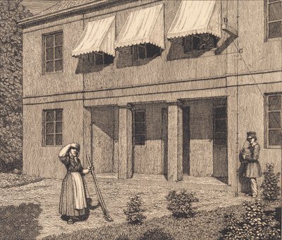 別荘の外。 「線遠近法」のイラスト、プレート V 作： Christoffer Wilhelm Eckersberg