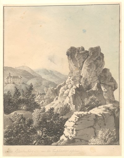 ハルツェンからの眺め、トイフェルスマウアーからの眺め、背景にあるブランケンブルク城 作： Christoffer Wilhelm Eckersberg