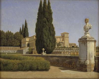 ヴィラ アルバーニの庭園の眺め。 ローマ 作： Christoffer Wilhelm Eckersberg