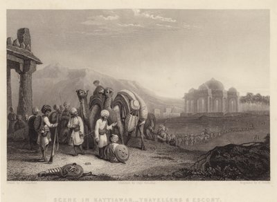 Kattiawarのシーン、Travellers and Escort (e.g. engraving) 作： C. (after) Stanfield