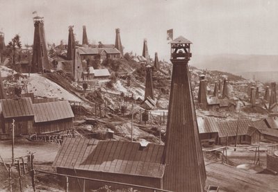 ルーマニア、ブステナリの油井（モノクロ写真 作： C. Chusseau Flaviens