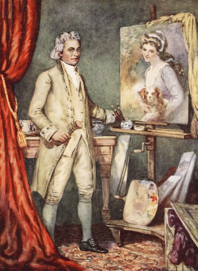 ハミルトン夫人の肖像画を描くジョージ・ロムニー（カラーリソ） 作： C. Dudley Tennant