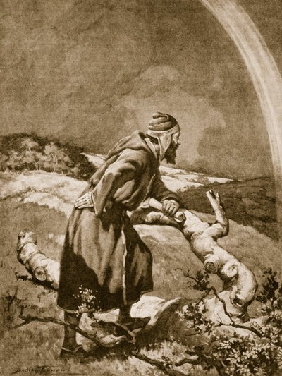Roger Bacon estudando um arco-íris (litho) 作： C. Dudley Tennant