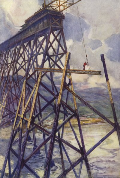 カナダ、グランド トランク パシフィック鉄道のバトル リバー高架橋の鋼材の設定 (カラー リソ) 作： C. Dudley Tennant