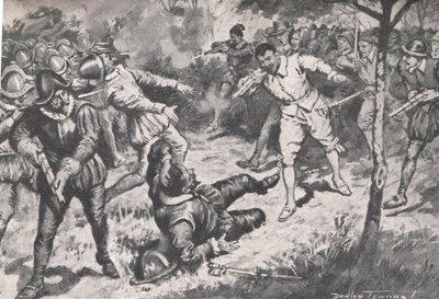 O Almirante, seguido por seu grupo, correu de cabeça na Guarda de Vera Cruz, ilustração de 