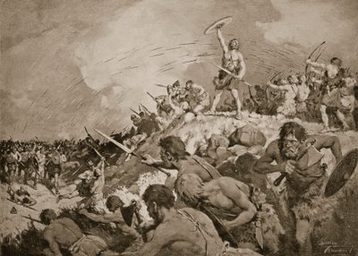 モンス・バドニクスの戦い、西暦500年頃、「国家の歴史」のイラスト（リソ） 作： C. Dudley Tennant