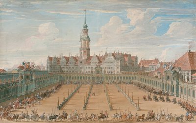 1709 年 6 月 6 日、1710 年ドレスデンで開催されたレディース リング レースのパレード 作： C. H. Fritzsche