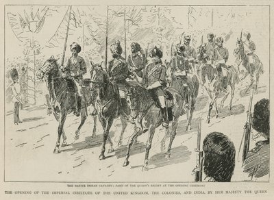 インペリアルインスティテュート：開会式での女王の護衛の一部であるネイティブインディアン騎兵隊 作： C. Hentschell