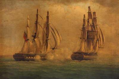 1793年10月20日、HMS「クレセント」と「レユニオン」の交戦（絵画） 作： C. M. Jones