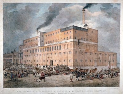 ロンドンのホースフェリー ロードにあるウェストミンスター エールとポーター ビール醸造所、1840 年頃。 作： C Warren