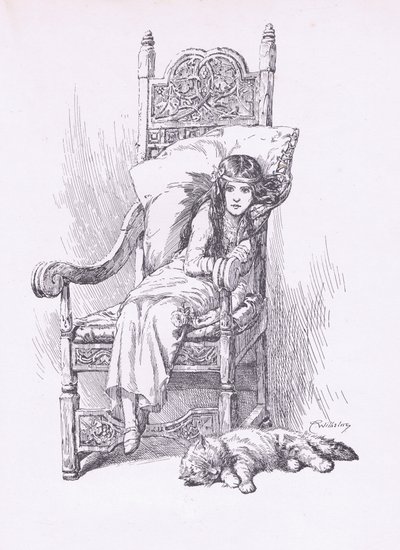 ダックワース著『The Child of the Air』より「大きな肘掛け椅子に腰掛けて 作： C. Wilhelm