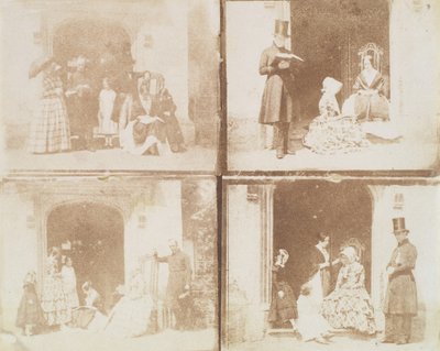 出入り口にある 4 つのグループの肖像画のコンタクト シート、カリフォルニア州。 1850年。 作： Calvert Jones