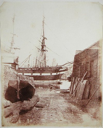 川と波止場の風景 c.1846 （グラビア） 作： Calvert Richard Jones