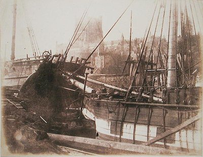 港の帆船、1845年頃（カロタイプのネガからの塩紙プリント） 作： Calvert Richard Jones