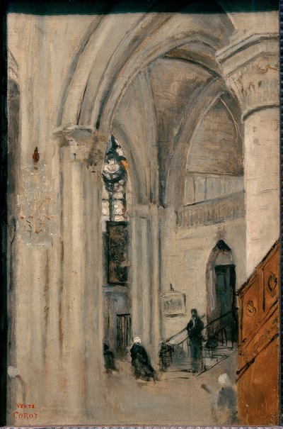 マンテス、教会内部 作： Jean Baptiste Camille Corot