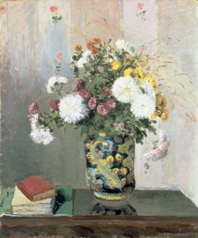 中国製の花瓶に咲く花、菊 作： Camille Jacob Pissarro