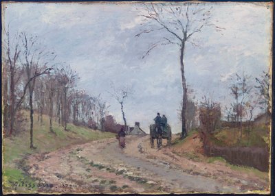 田舎道の運送、冬、ルーベシエンヌ郊外、1872 作： Camille Jacob Pissarro