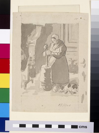 バターを作る女性の農民の構成研究 作： Camille Jacob Pissarro