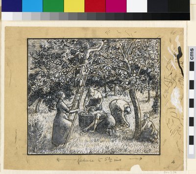 リンゴを収穫する農民の組成調査 作： Camille Jacob Pissarro