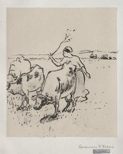 牛飼い、c。 1899年。 作： Camille Jacob Pissarro