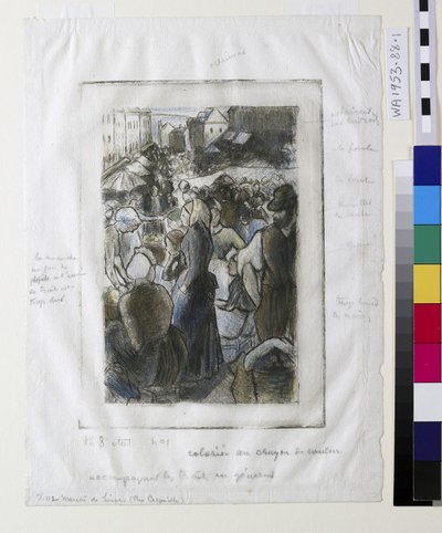 Gisorsマーケット（Rue Cappeville）（エッチング＆ドライポイント） 作： Camille Jacob Pissarro