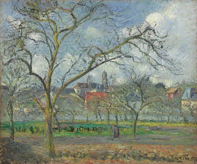 サントゥアンlの果樹園「冬のオーモネ;セントトゥアンlの果樹園」冬のオーモネ、1877 作： Camille Jacob Pissarro