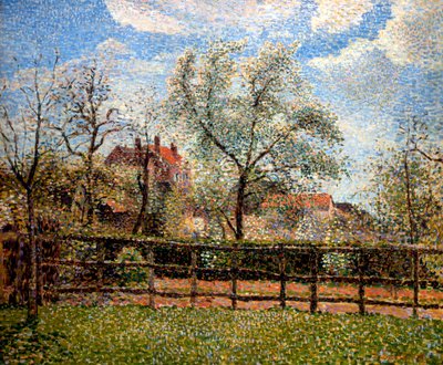エラニーでの梨の木と花、朝、1886 作： Camille Jacob Pissarro