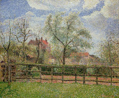 エラニーでの梨の木と花、朝、1886 作： Camille Jacob Pissarro