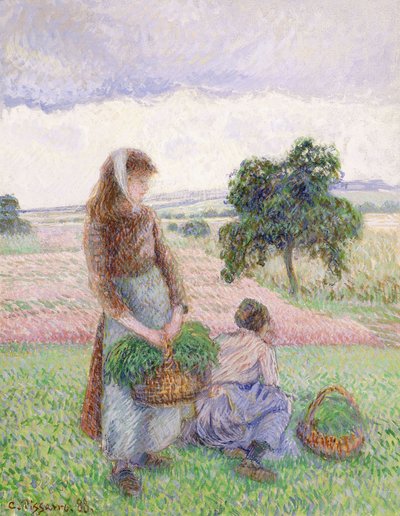 バスケットを運ぶ農民;農民の女性がバスケットを運ぶ、1888 作： Camille Jacob Pissarro