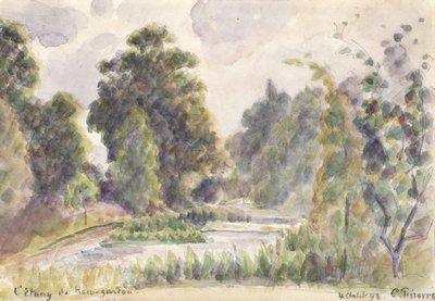 キューガーデンズの池、1892年（敷設紙にグラファイト鉛筆の上にトイレ） 作： Camille Jacob Pissarro