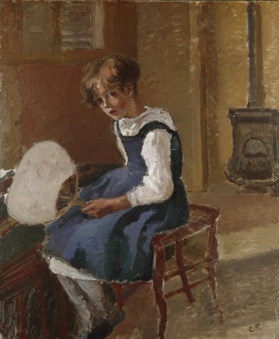 19世紀のファンを抱えるジャンヌの肖像 作： Camille Jacob Pissarro