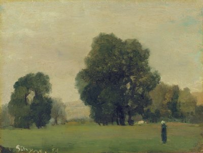 La Roche-Guyon牧草地、1859 作： Camille Jacob Pissarro