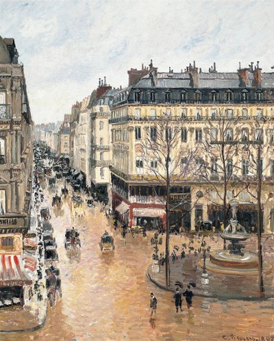 午後のサントノレ通り。雨の影響、1897 作： Camille Jacob Pissarro