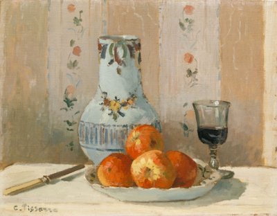 リンゴとピッチャーのある静物、1872年 作： Camille Jacob Pissarro
