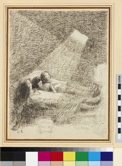 The Asphysia（釉薬の入った紙に鉛筆とペンでインクを塗ったもの）の研究 作： Camille Jacob Pissarro