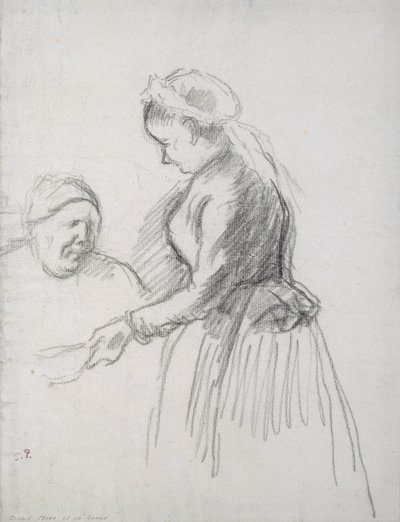 アーティストの母親とメイドの研究（木炭） 作： Camille Jacob Pissarro