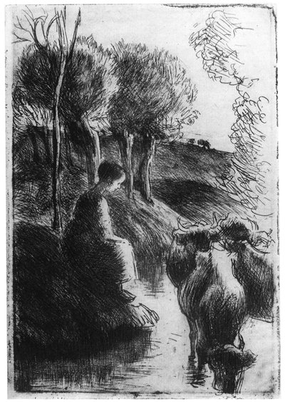 Vachere au Bord de Leau、Cowherd side of Water、c1850-1900 1924 作： Camille Jacob Pissarro