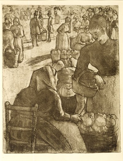 ポントワーズの野菜市場、1891年（軟らかいエッチングとアクアチント） 作： Camille Jacob Pissarro