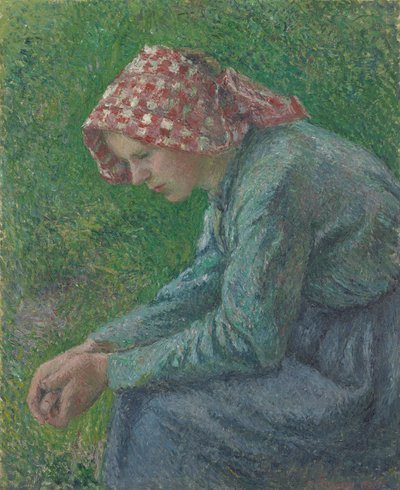 座っている農民の女性 作： Camille Pissarro