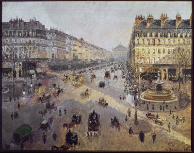 オペラ座通り、太陽、冬の朝（油彩・キャンバス 作： Camille Jacob Pissarro