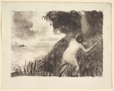海岸の草地に立つ水浴び場1894 作： Camille Jacob Pissarro